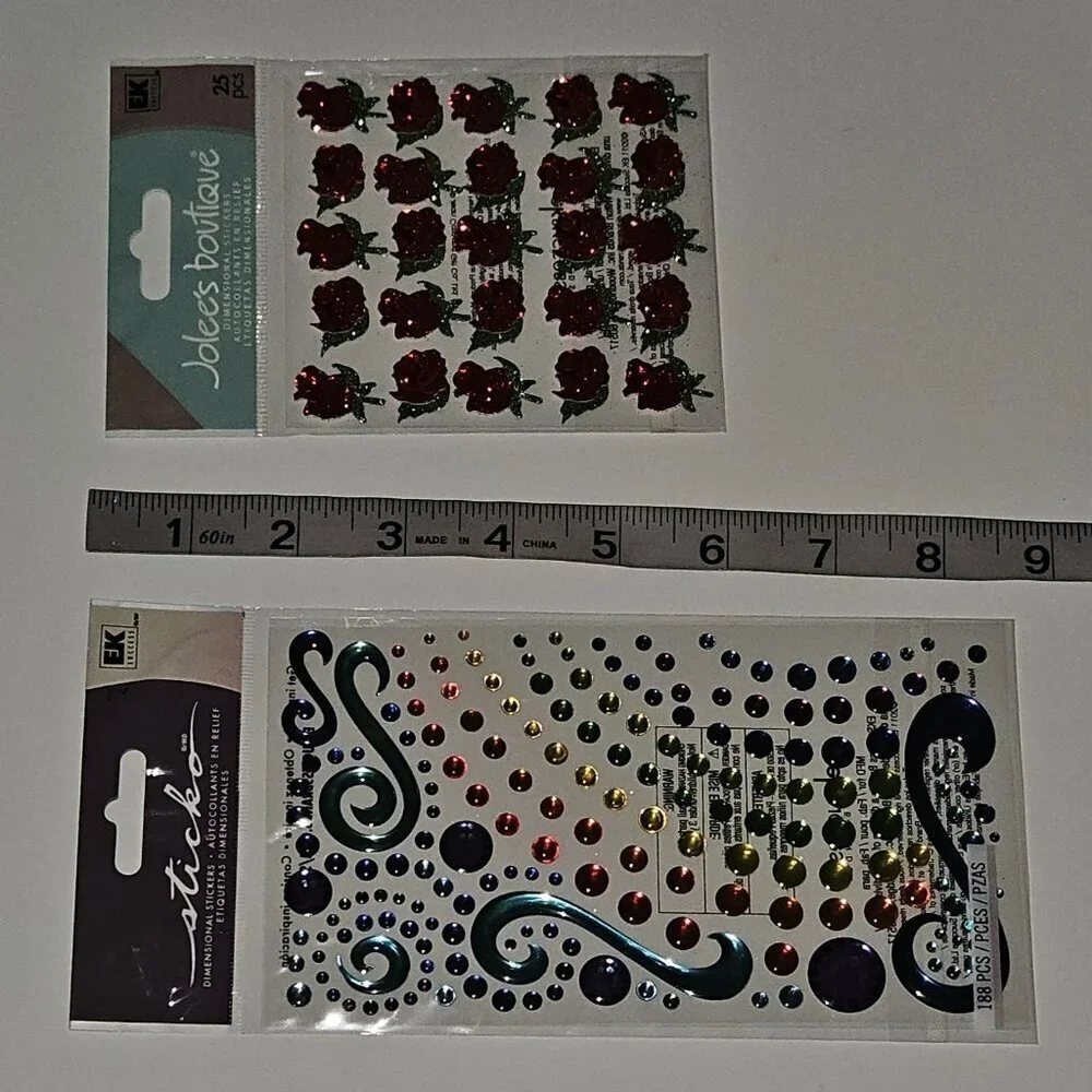 NEW Dimensional Stickers Lot Red Roses Rhinestones Rainbow Dots Scrapbooking